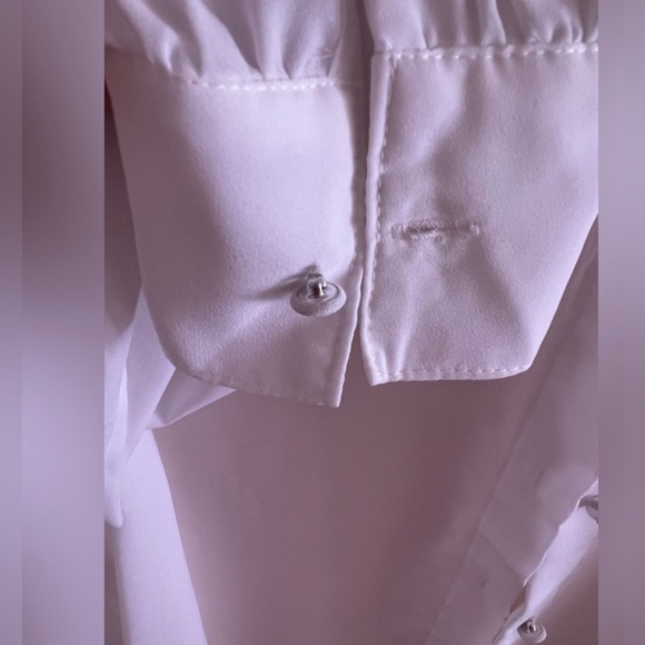 TAHARI  Womens Ivory White And Metal Button-Up High/Low Tunic dress Blouse Sz M - Picture 5 of 14